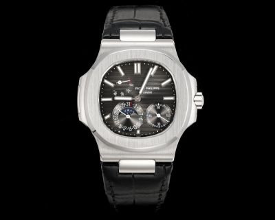 Patek Philippe Nautilus Cal.240PS 40mm Black Leather Strap Black Dial Watch